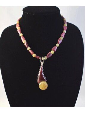 Jay King DTR Pink Thulite and Yellow Opal Necklace Adjustable Removable Pendant